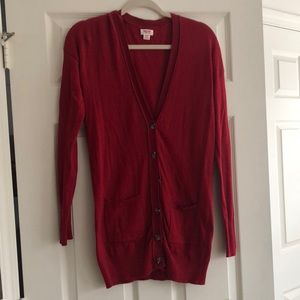 Red cardigan
